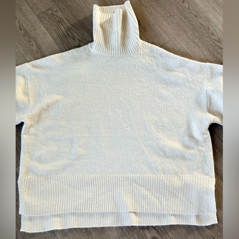 French Connection White Turtleneck Sweater Oversized Special Cuff Design - Picture 1 of 8
